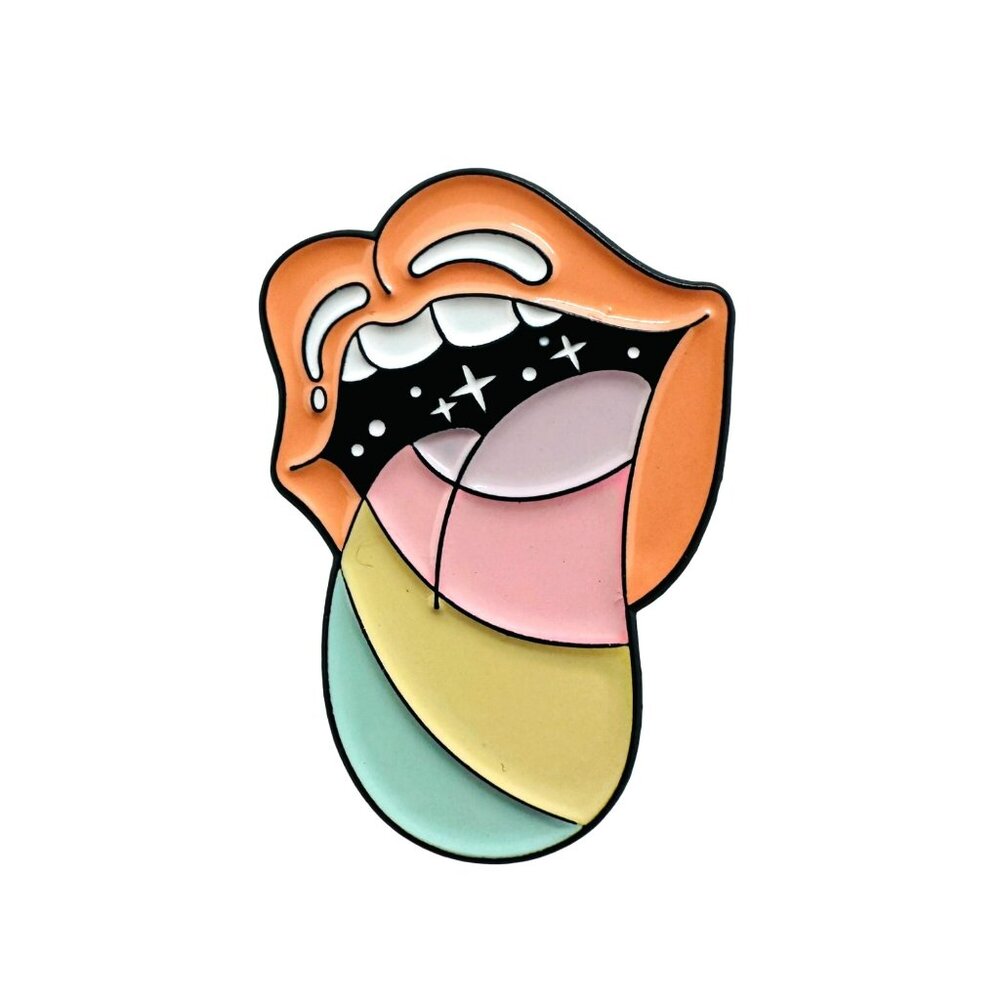 ✨Rolling Stones Rainbow Disco Tongue Enamel Pin-Rainbow tongue Brooch with stars - Picture 4 of 5